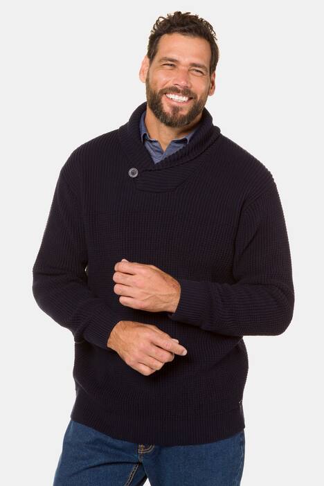 Pullover, Schalkragen mit Knopf, Rippbündchen