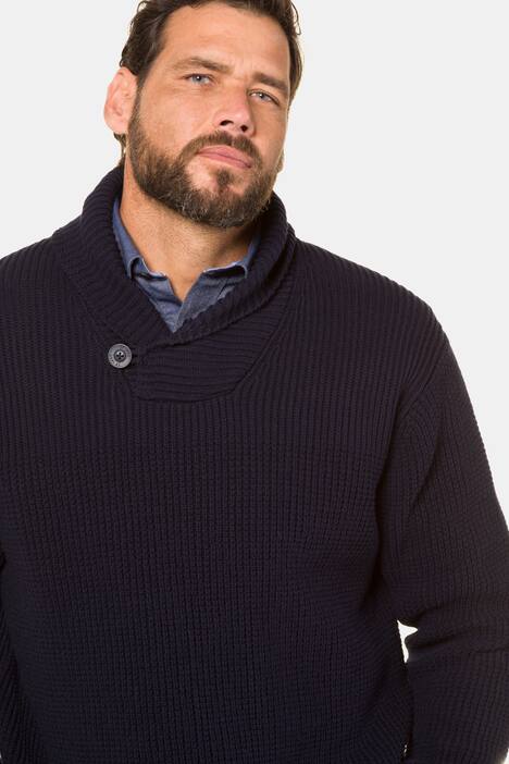 Pullover, Schalkragen mit Knopf, Rippbündchen