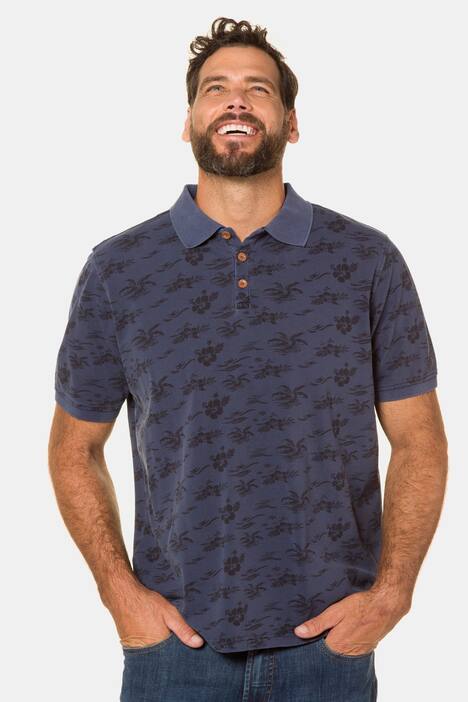 Poloshirt, geblümter Piqué, Halbarm