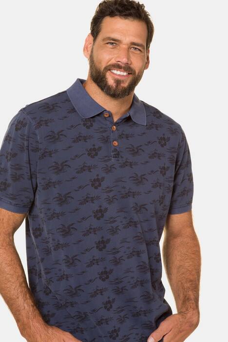 Poloshirt, geblümter Piqué, Halbarm