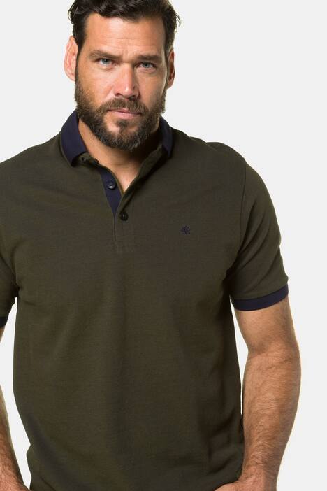 Poloshirt, zweifarbiger Piqué, uni Kragen, Halbarm
