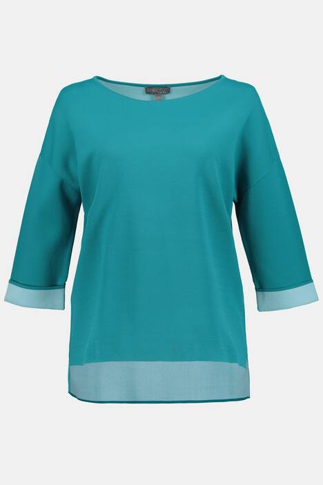 Hi-Low Boat Neck Roll Sleeve Knit Top