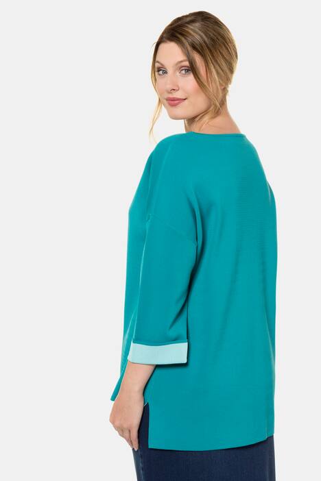 Hi-Low Boat Neck Roll Sleeve Knit Top