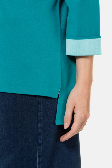 Hi-Low Boat Neck Roll Sleeve Knit Top