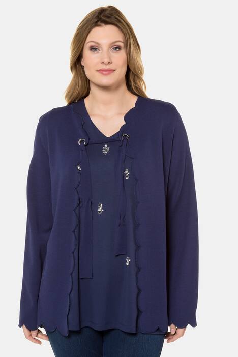 Strickjacke, Zierband-Verschluss, Bogenkanten