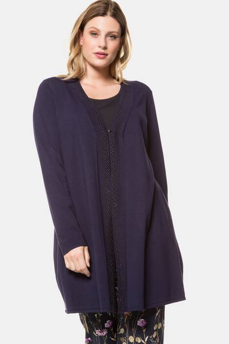 Cardigan, offene, lange Form, Schalkragen, Glanzpunkte