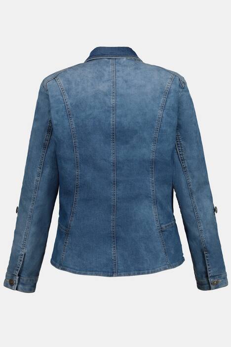 Jeansjacke, Schößchensaum, Tupfendruck innen