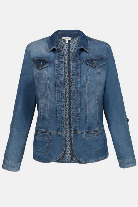Jeansjacke, Schößchensaum, Tupfendruck innen