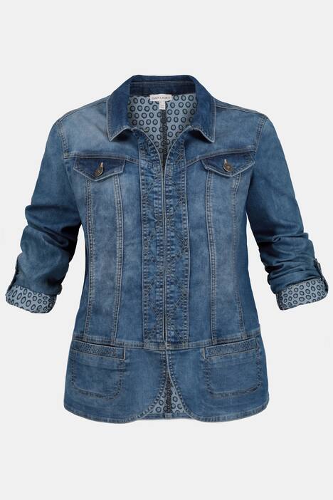 Jeansjacke, Schößchensaum, Tupfendruck innen