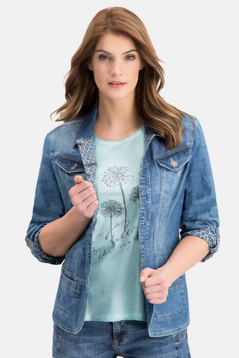 Jeansjacke, Schößchensaum, Tupfendruck innen