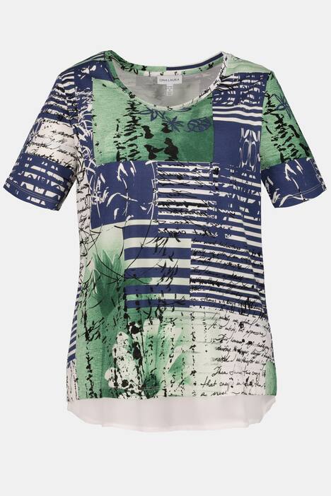 Shirt, Patch-Look, Relaxed, Chiffonsaum, 3/4-Arm