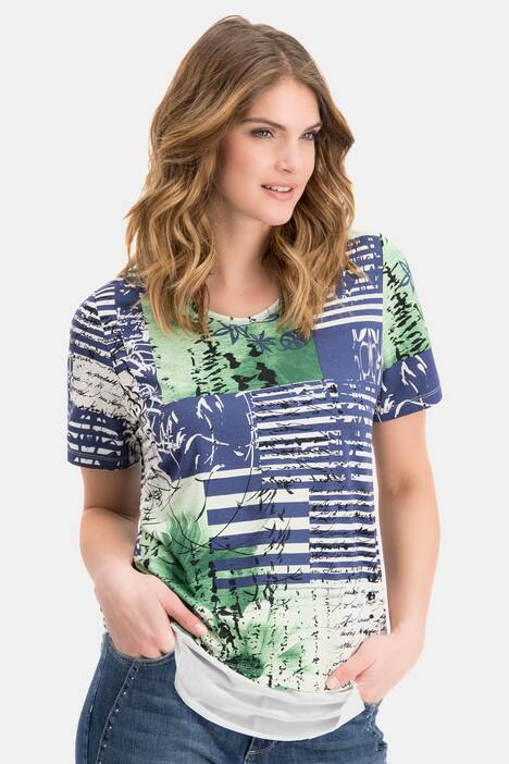 Shirt, Patch-Look, Relaxed, Chiffonsaum, 3/4-Arm