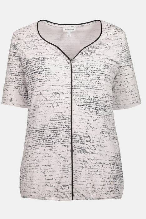 T-Shirt, Schriftmuster, Relaxed, Paspel, elastischer Saum