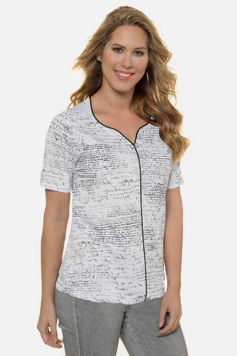 T-Shirt, Schriftmuster, Relaxed, Paspel, elastischer Saum