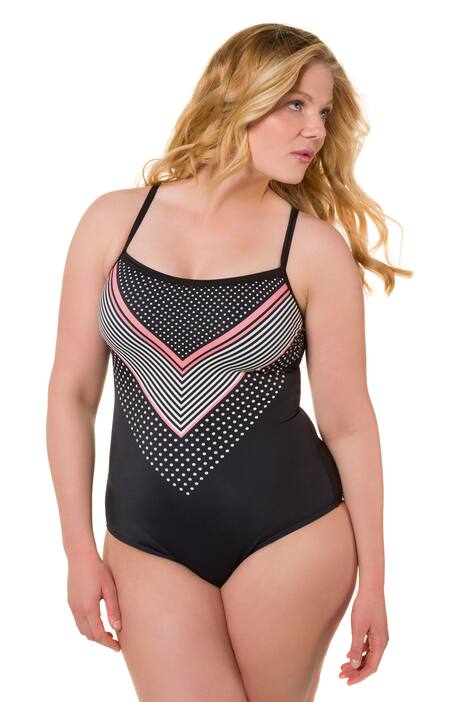 Chevron Stripe Polka Dot Print Lined Swimsuit