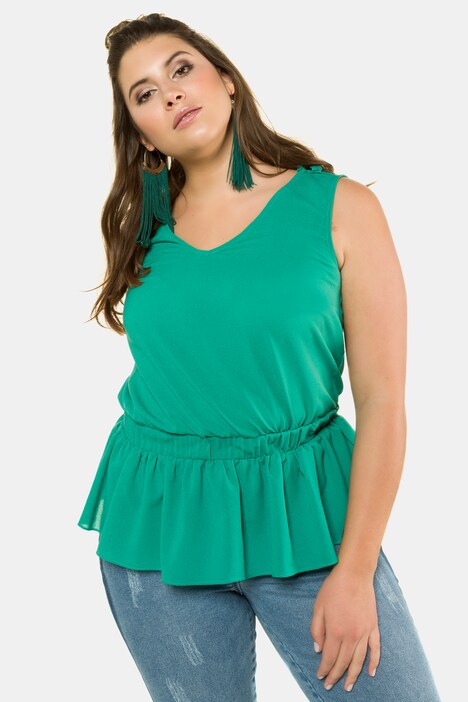 Top estilo blusa, escote con volantes, cintura elástica