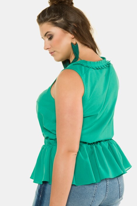 Top estilo blusa, escote con volantes, cintura elástica