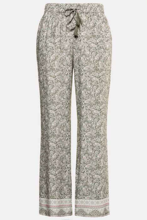 Paisley Border Print Elastic Waist Rose Fit Pants