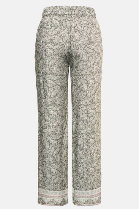 Paisley Border Print Elastic Waist Rose Fit Pants