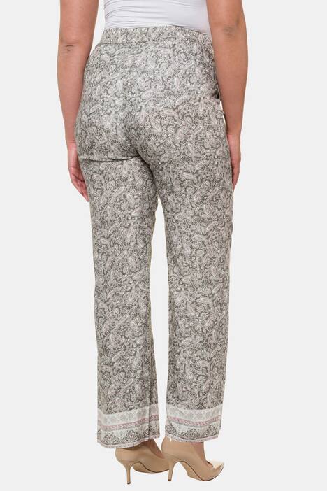 Paisley Border Print Elastic Waist Rose Fit Pants