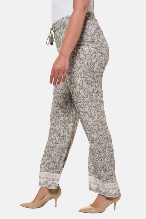 Paisley Border Print Elastic Waist Rose Fit Pants