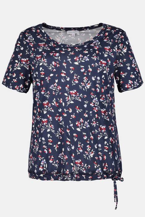 T-Shirt, gemustert, Saum-Tunnelzug, Halbarm