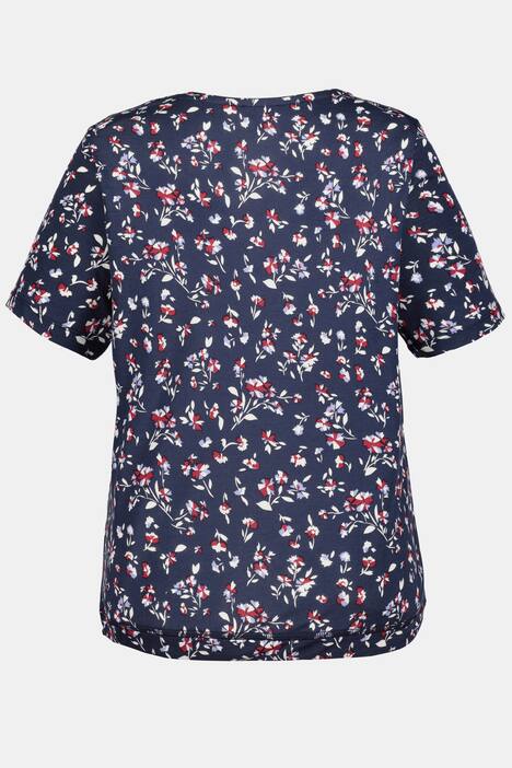 T-Shirt, gemustert, Saum-Tunnelzug, Halbarm