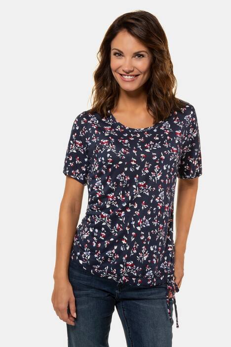 T-Shirt, gemustert, Saum-Tunnelzug, Halbarm