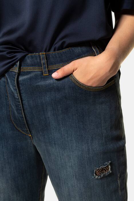 Jeans Mona, gerade, Perlenstickerei, Destroy-Effekte