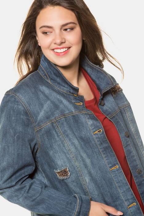 Beaded Inset Destroy Effect Stretch Jean Jacket