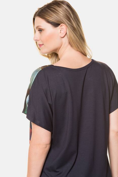 Shirt, Blütendesign, Oversized, Rücken uni, Ziersteine