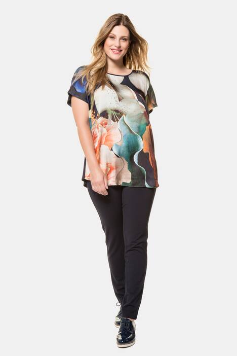 Shirt, Blütendesign, Oversized, Rücken uni, Ziersteine