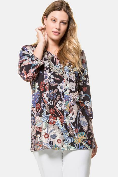 Shirt, gemustert, abnehmbare Schluppe, 3/4-Arm