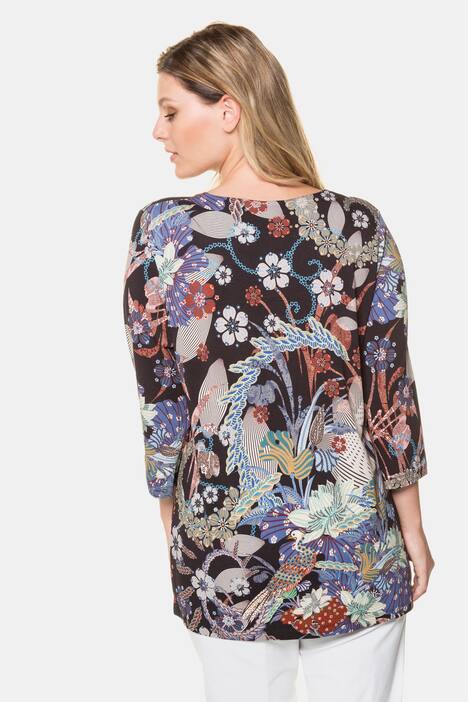 Shirt, gemustert, abnehmbare Schluppe, 3/4-Arm