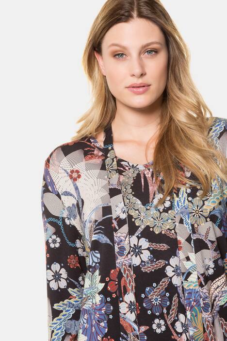 Shirt, gemustert, abnehmbare Schluppe, 3/4-Arm