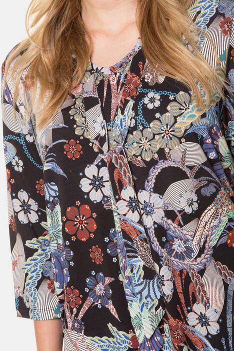 Shirt, gemustert, abnehmbare Schluppe, 3/4-Arm