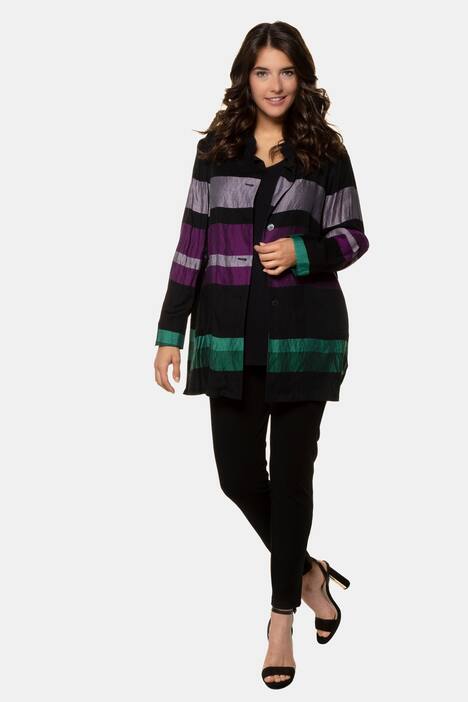 Blusenjacke, Streifen, A-Linie, Stehkragen, selection