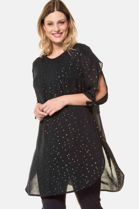 Blouse, lichte A-lijn, dubbellaags, lang model, zijsplitten