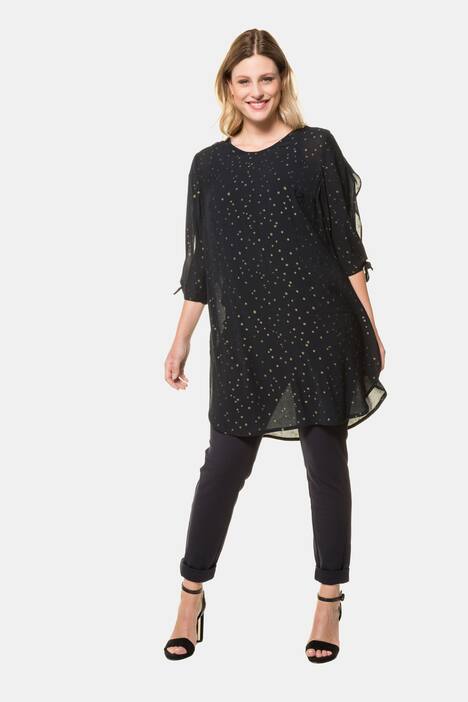 Blouse, lichte A-lijn, dubbellaags, lang model, zijsplitten