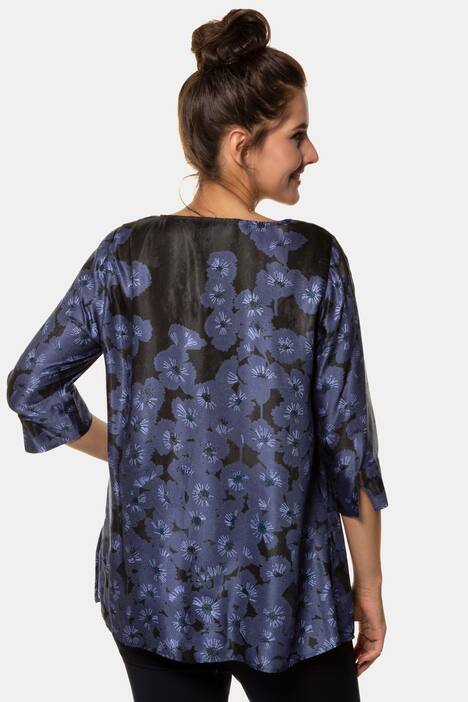 Tunika, Blüten-Design, Seidenmix, 3/4-Arm, selection