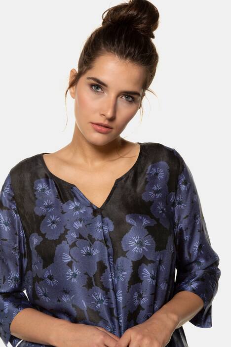 Tunika, Blüten-Design, Seidenmix, 3/4-Arm, selection