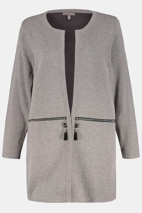Doubleface Zip Pocket Round Neck Cardigan Sweater