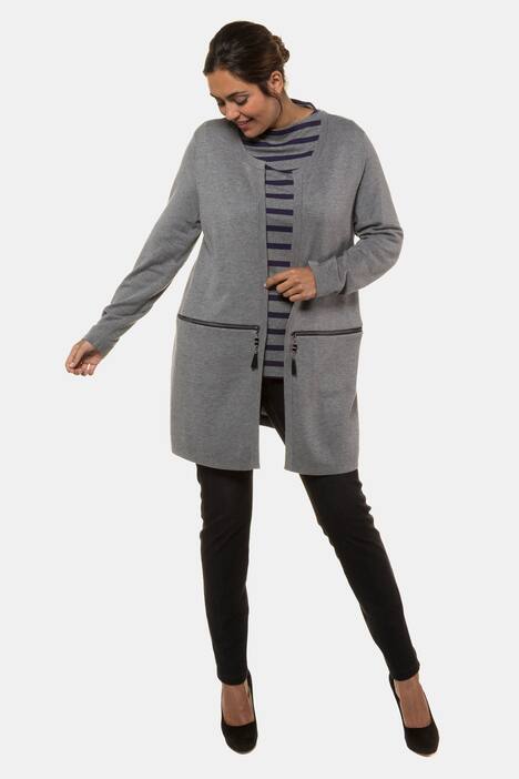 Doubleface Zip Pocket Round Neck Cardigan Sweater