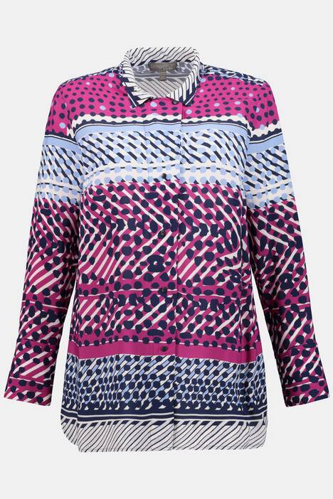 Bluse, Musterstreifen, Druckknöpfe, Stehkragen