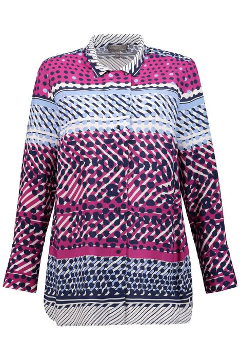 Unique Graphic Print Stripe Snap Front Blouse