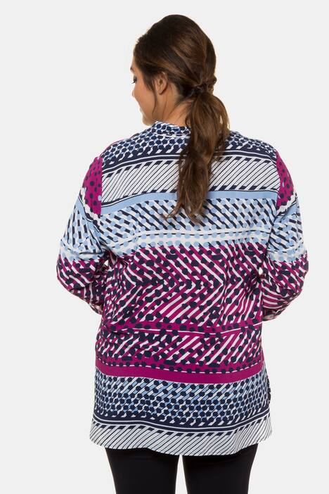 Bluse, Musterstreifen, Druckknöpfe, Stehkragen