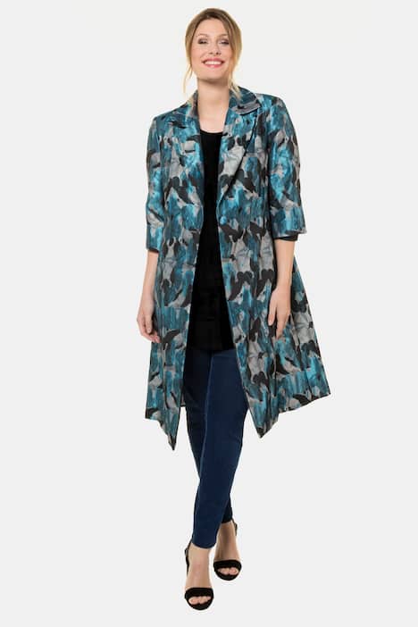 Mantel mit Jacquardblüten, Prinzess-Silhouette