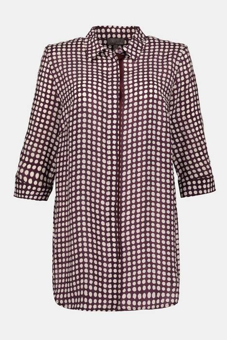 Longbluse, Punktmuster, verdeckte Knopfleiste, 3/4-Arm