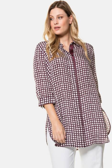 Longbluse, Punktmuster, verdeckte Knopfleiste, 3/4-Arm