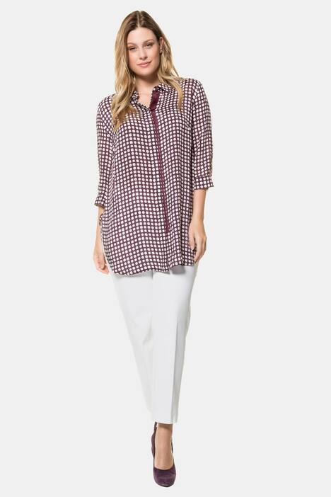 Longbluse, Punktmuster, verdeckte Knopfleiste, 3/4-Arm